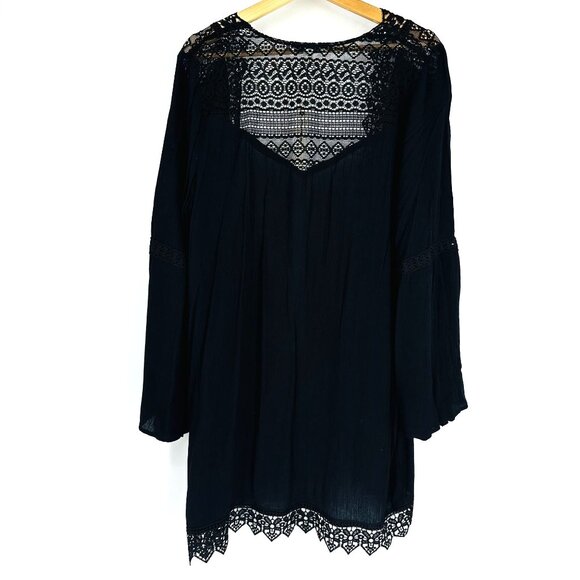 🔥SOLD🔥Moral Fiber Black Lace Scalloped Hem Open Front Flare Sleeve Cardigan  L - Picture 2 of 10